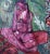 Vintage mid century modern, figurative abstract painting by Joanne Cooper of a female nude with a rabbit. Heavily...