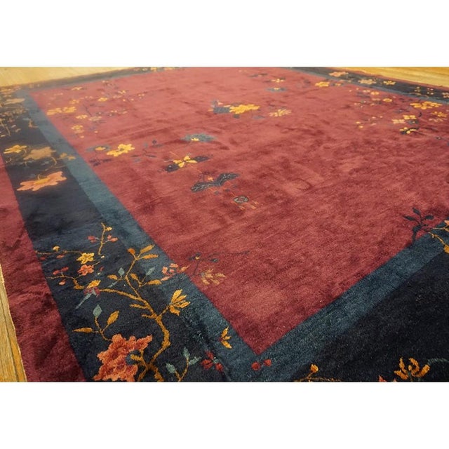 1920s Red Wine Field Oriental Floral Antique Chinese Art Deco Room Size Rug For Sale In New York - Image 6 of 9