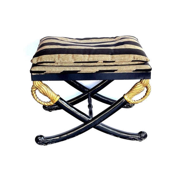 1960s 1960s Vintage Empire Style Ebonized Cross-Sword Stool With Gilt Highlights For Sale - Image 5 of 5