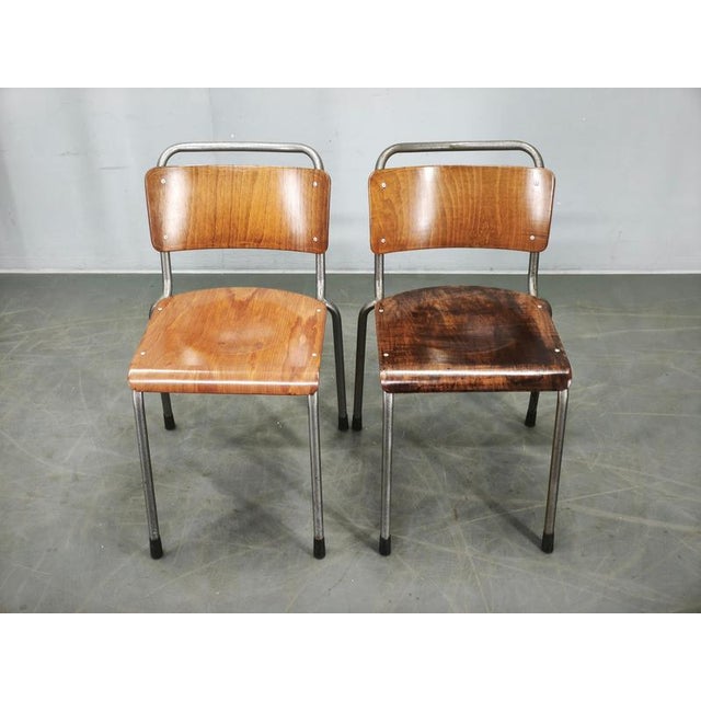 Gold Dutch Industrial Plywood 106 Chairs from Gispen, 1960s, Set of 6 For Sale - Image 8 of 18