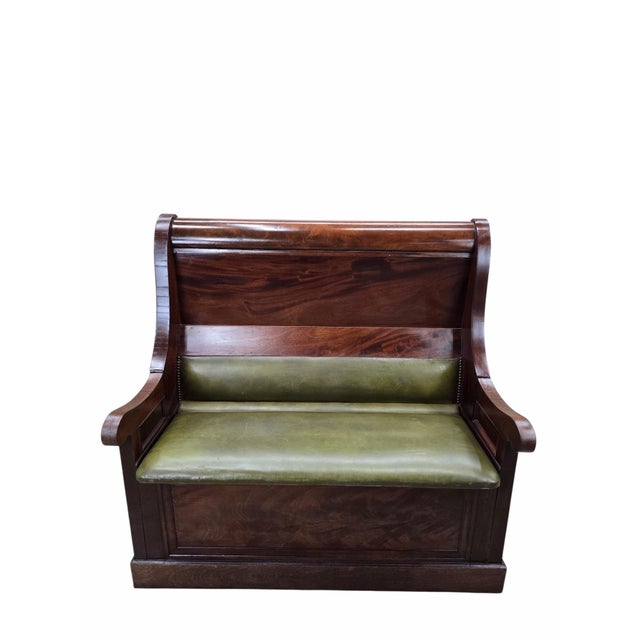 Green Vintage Colonial Revival Mahogany Storage Bench With Olive Green Seat For Sale - Image 8 of 9