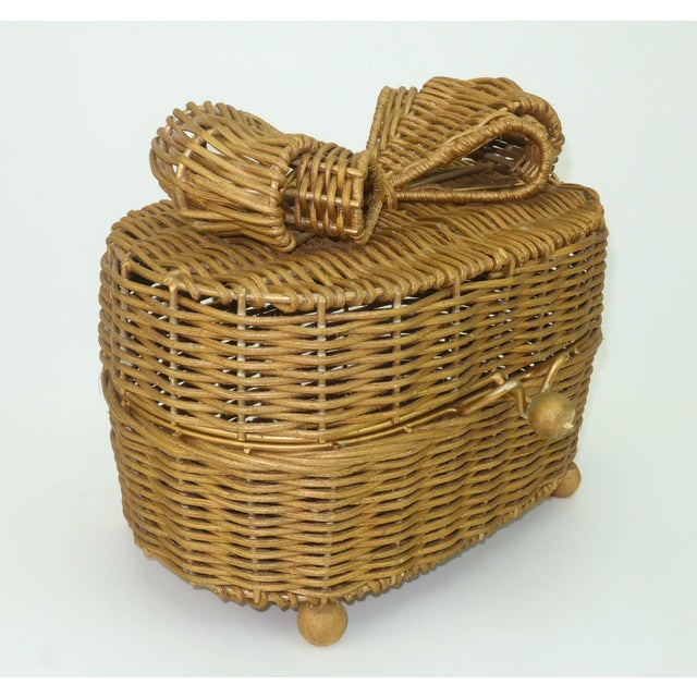 Gold Wicker Bow Basket Box For Sale - Image 10 of 14