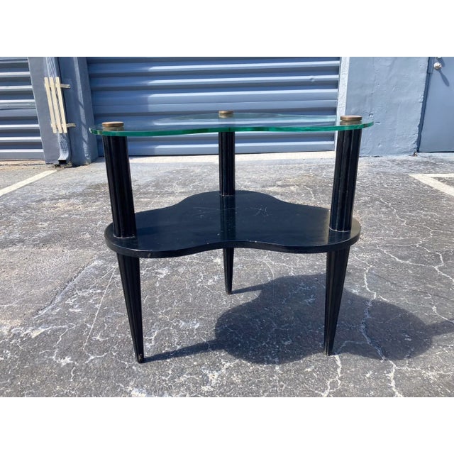 Gilbert Rohde 1940s Side Table in the Style of Gilbert Rhode, Glass, Black, Art Deco For Sale - Image 4 of 12