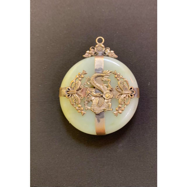 Chinese Vintage Jadeite Glass & Gilt Metal Phoenix Pendant / Medallion For Sale - Image 3 of 7