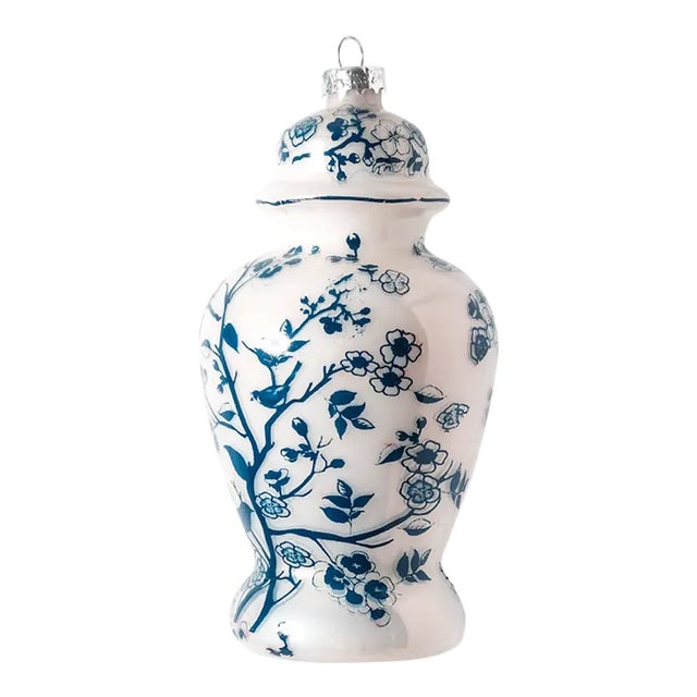 Blue and White Floral Ginger Jar Ornament For Sale