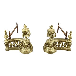 20th Century Louis XVI Style Gilt Bronze Andirons, Set of 2 For Sale
