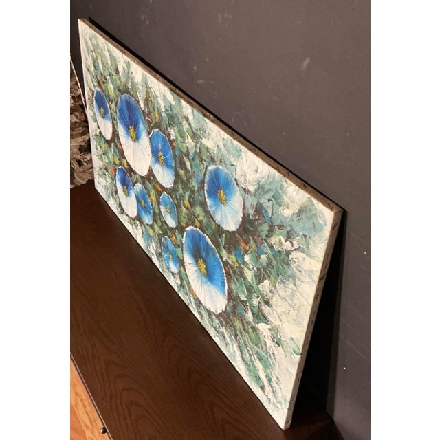 Mid-Century Modern Large Vintage Hand-Painted Textured Flowers Canvas Wall Art Framed For Sale - Image 3 of 10