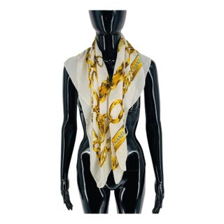 Chanel White Printed 100% Silk Scarf For Sale