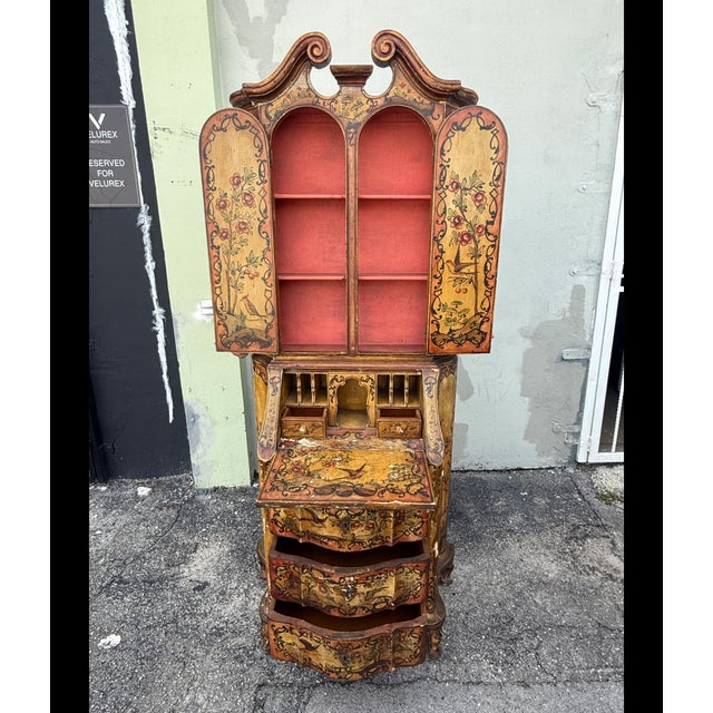 Italian Antique Italian Venetian Hand Painted Secretary Desk For Sale - Image 3 of 18
