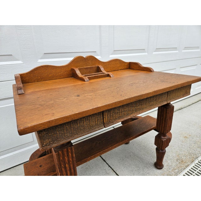 Early 20th Century Antique Diminutive Oak Writing Desk For Sale - Image 5 of 16