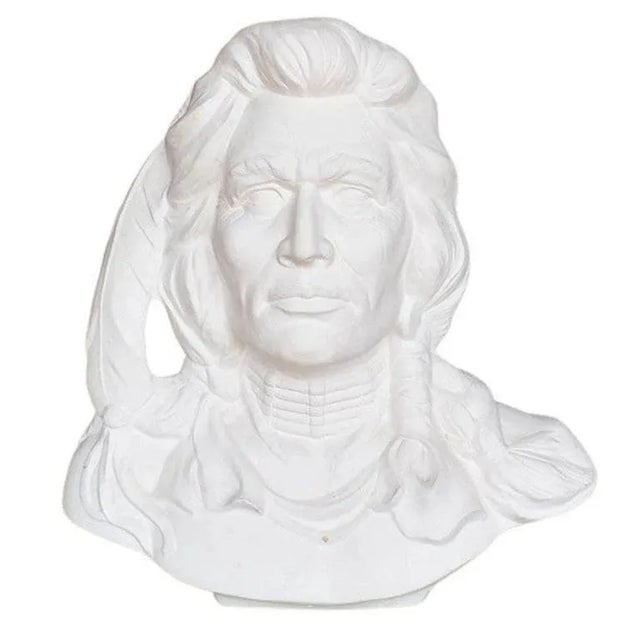 Mid 20th Century White Plaster Cast Native American Bust Sculpture of an Indian Warrior Chief For Sale - Image 5 of 5