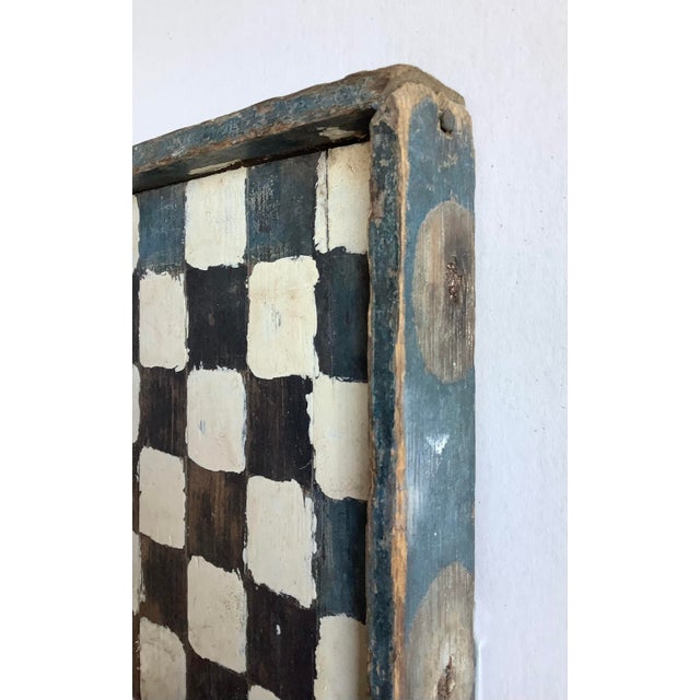 Antique Primitive Wood Blue, Black and White Checkerboard For Sale - Image 6 of 7