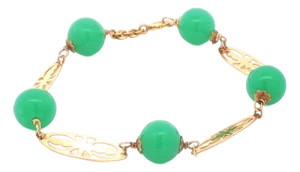 Vintage 1940's Green Onyx and 14k Yellow Gold Station Bracelet
