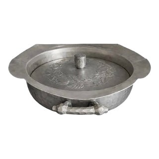 Early 20th Century Hammered Aluminum Covered Tureen With Laurel Wreath Lid For Sale