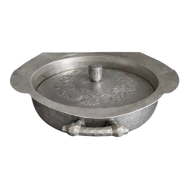 Early 20th Century Hammered Aluminum Covered Tureen With Laurel Wreath Lid For Sale