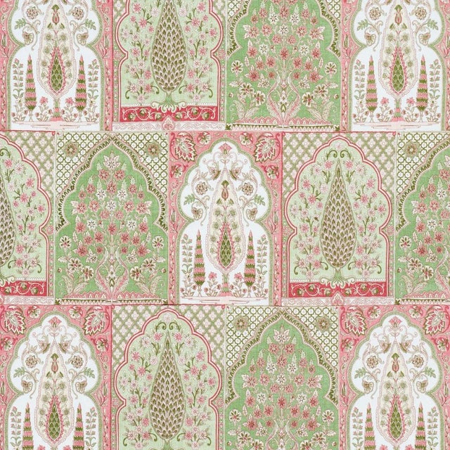 SAMPLE - Schumacher Barra Palace Fabric In Pink & Green For Sale