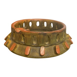 Mid 20th Century Italian Alvino Bagni Sea Garden Glazed Ceramic Ashtray/Catchall Dish in Burnt Orange For Sale