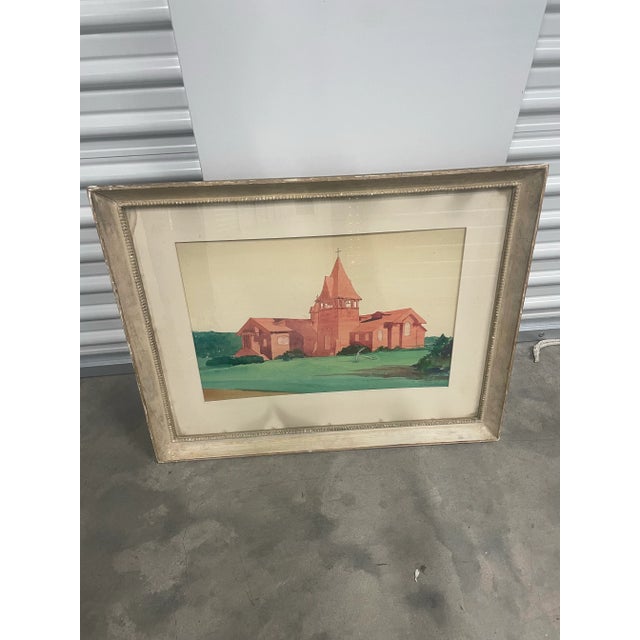Mid-Century Modern Framed Watercolor of Dune Church Southampton For Sale - Image 3 of 8