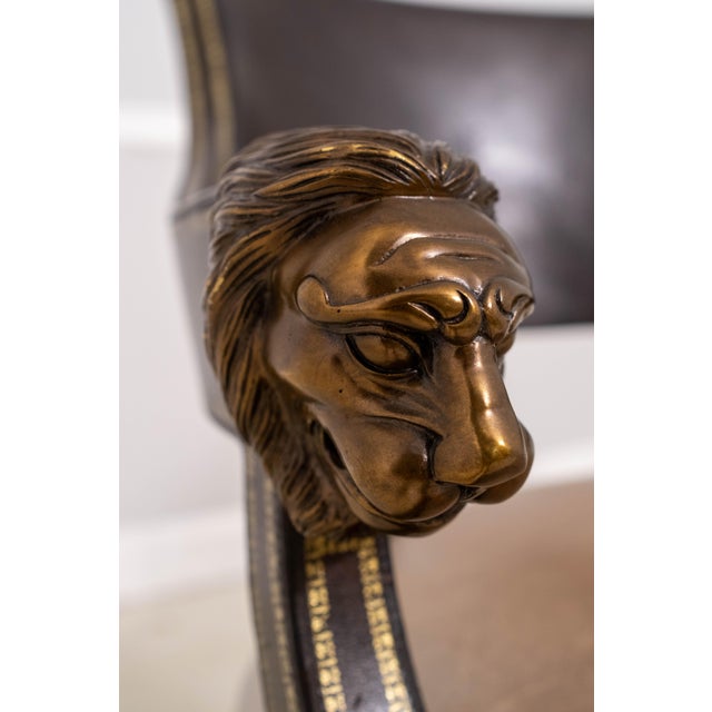 Set of 6 Maitland Smith Neoclassical Leather Game Table Chairs For Sale - Image 12 of 18