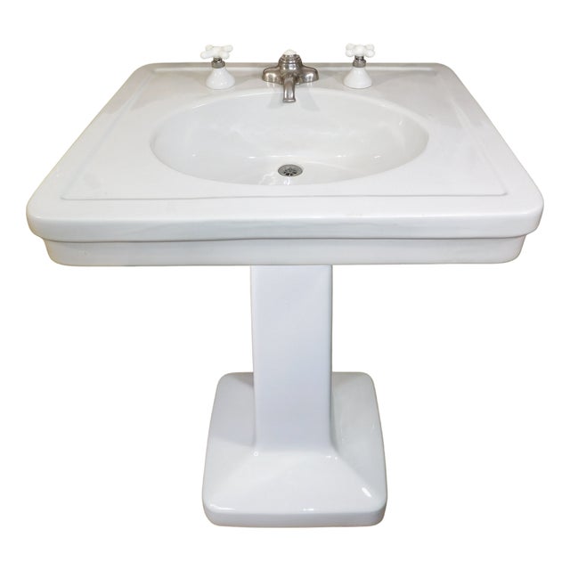 Antique 1919 Trenton Potteries Company Large Tepeco Vitreous China Pedestal Sink For Sale