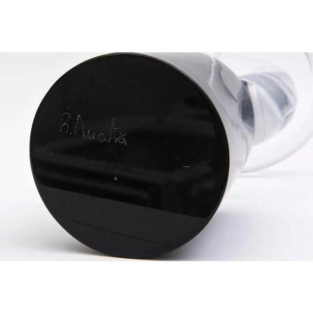 Vintage Murano Signed Twisted Hand Blown Glass Sculpture by Renatro Anatro in Clear and Black For Sale - Image 9 of 10