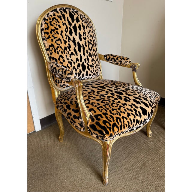 Gold French Gilt Bergère Chair With Brunschwig & Fils Leopard Velvet For Sale - Image 8 of 9
