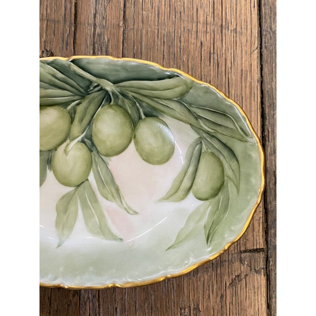 Early 19th Century French Limoges Hand-Painted Olive Serving Dish or Platter For Sale - Image 4 of 7