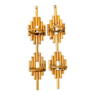 Vintage Boho Stacked Rattan Wall Plant Holders - A Pair For Sale