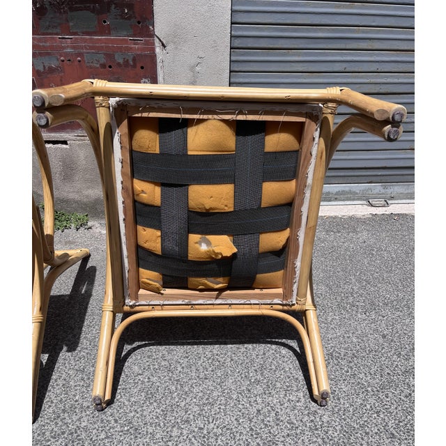 1970s Large Vintage Italian Bamboo Armchairs with Floral Cushions, 1970s, Set of 2 For Sale - Image 5 of 8