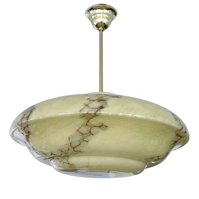 Art Deco Amber Glass Pendant Light, 1930s For Sale