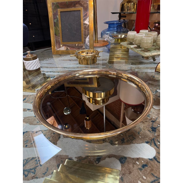Italian Mid-Century Modern Round Smoked Glass and Brass Serving Tray, 1970s For Sale In Los Angeles - Image 6 of 7