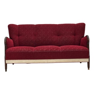 Danish 3-Seater Sofa in Red/Beige Furniture Wool, 1950s For Sale