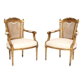 Antique French Gilt Wood Salon Armchairs, 1890s, Set of 2 For Sale