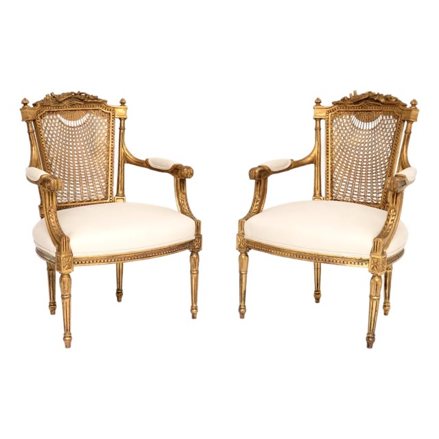 Antique French Gilt Wood Salon Armchairs, 1890s, Set of 2 For Sale