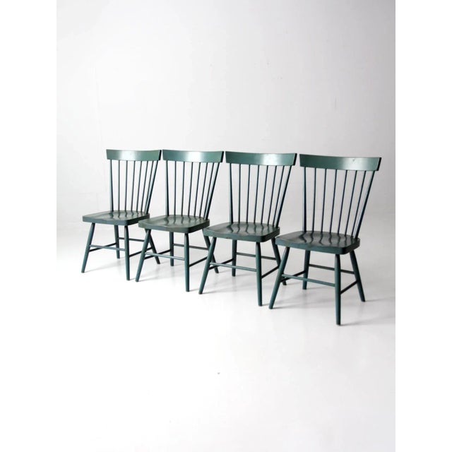 Early 20th Century Vintage Painted Pine Dining Chairs Set 4 For Sale - Image 5 of 13