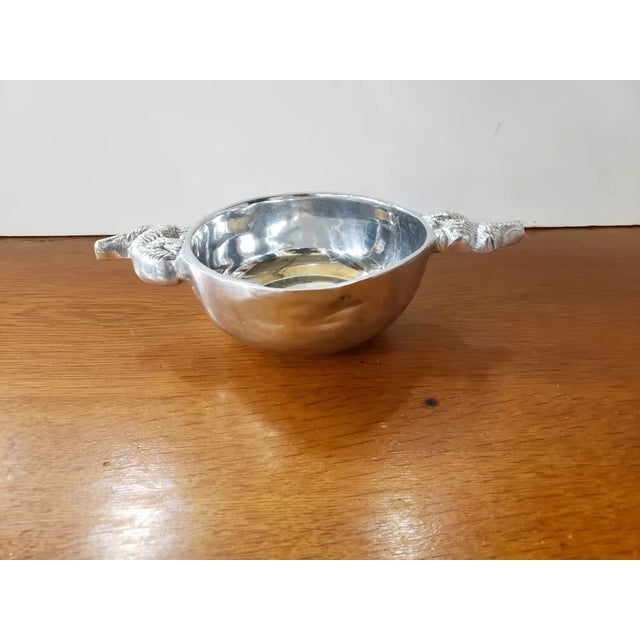 Vintage Shiny Pewter Bowl With Rabbit Bunny Handles For Sale - Image 4 of 4