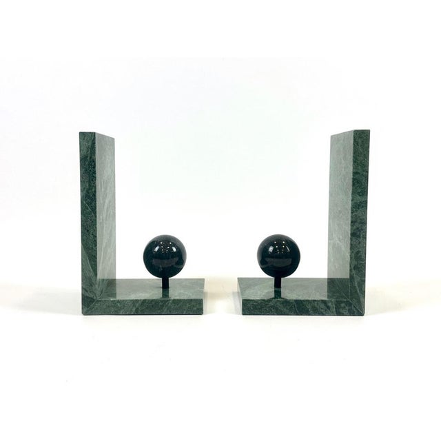 French Art Deco Green Marble Bookends with Balls, 1930s, Set of 2, in Flawless conditions. Designed 1920 to 1949
