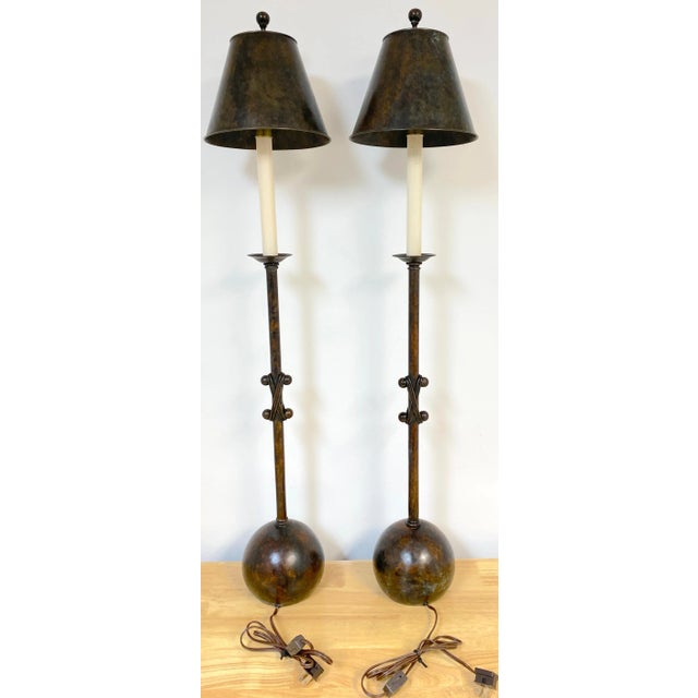 20th Century French Modern Patinated Bronze Sculptural Lamps - a Pair For Sale - Image 9 of 12