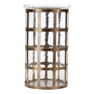 Wavy Glass Candle Holder with Distressed Metal Frame 12.25"H For Sale