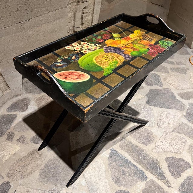 1960s Diseños Caaesa Folding Butler's Tray Table Hand Painted Gold Leaf For Sale - Image 4 of 10