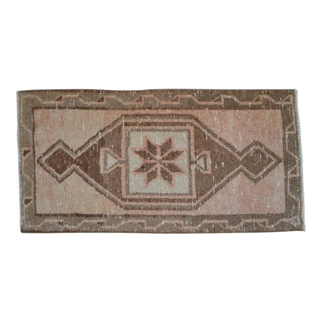 1970s Vintage Hand-Knotted Small Rug Distressed Turkish Rug Door Mat Bath Mat Entry Decor 2x3 Ft Approx For Sale
