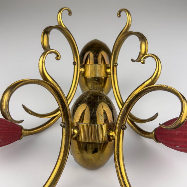 Vintage Italian Red Brass Wall Sconces, 1950s, Set of 2 For Sale - Image 16 of 18