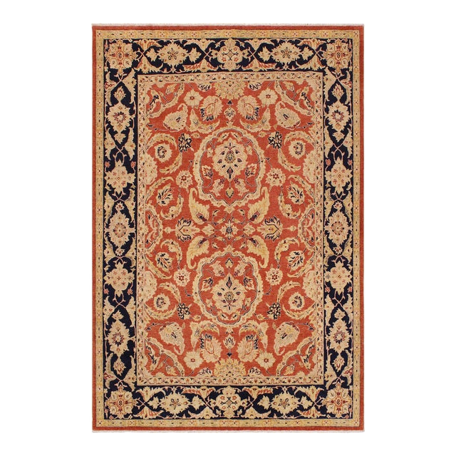 Bohemien Ziegler Rust Blue Hand-Knotted Wool Rug - 9'2'' X 11'10'' For Sale