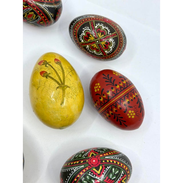 Vintage Folk Art Hand Painted Wooden Easter Eggs- A Set of 7 For Sale In New York - Image 6 of 7