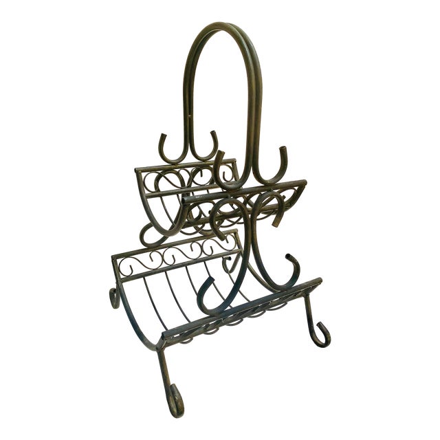 1960s Vintage Mid Century Black Iron Magazine Rack For Sale