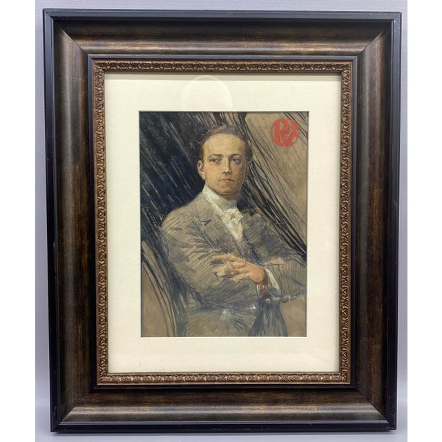 Art Deco Period Illustration of a Man Smoking For Sale - Image 4 of 11