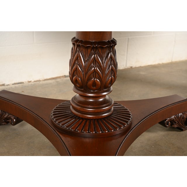 Baker Furniture Regency Banded Mahogany Double Pedestal Extension Dining Table, Newly Refinished For Sale - Image 11 of 15
