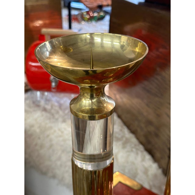 Lucite and Brass Candlestick Prickets Attributed to Dolbi and Cashier For Sale - Image 11 of 16