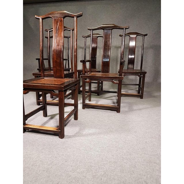 Vintage Chinese Brown Tall Yokeback Chairs, Set of 6 For Sale - Image 3 of 16