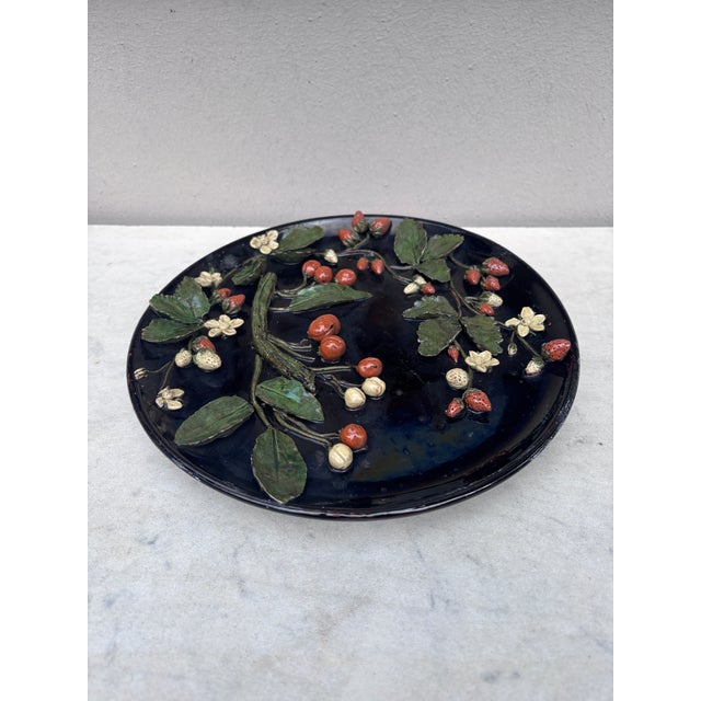 19th Century French Majolica Pottery Cherries & Strawberries Platter For Sale - Image 4 of 5